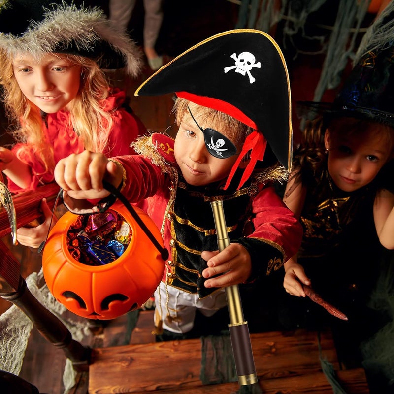 Sratte منظار قراصنة أحادي العدسة خريطة كنز بوصلة جيب قبعة قراصنة طباعة جمجمة زي كابتن، 5 قطع هدايا حفلات زي نظارات تجسس للأطفال بوصلة للعب الأدوار (صغير) - Image 5